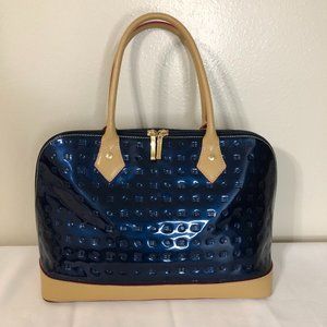 ARCADIA Italy Navy & Tan Patent Leather Handbag